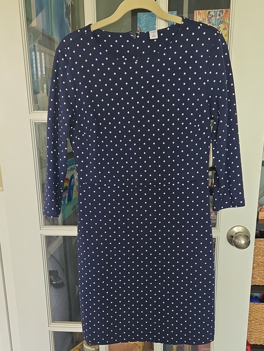 Old Navy Navy and White Polka Dot Long Sleeve Sheath Dress
